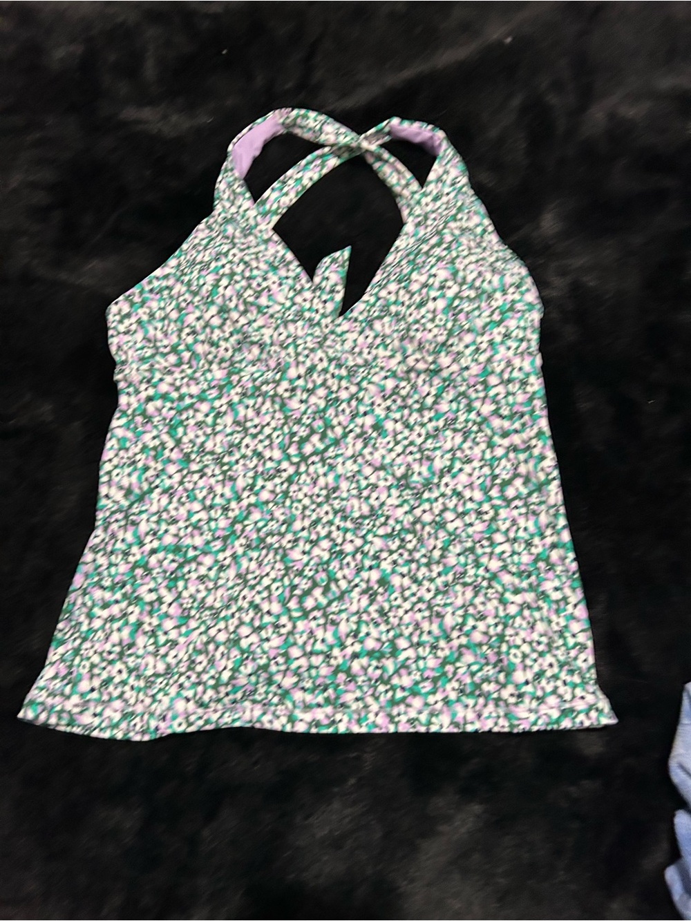 Athleta Floral Crisscross Halter Tank Swim Top - Green & Lavender